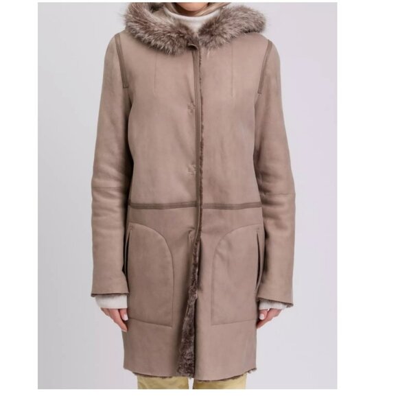 Yves Salomon Genuine Sheepskin Reversible Shearling Coat - Picture 2 of 12